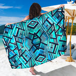 Turquoise Ethnic Aztec Trippy Print Beach Sarong Wrap