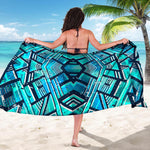 Turquoise Ethnic Aztec Trippy Print Beach Sarong Wrap