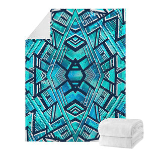 Turquoise Ethnic Aztec Trippy Print Blanket