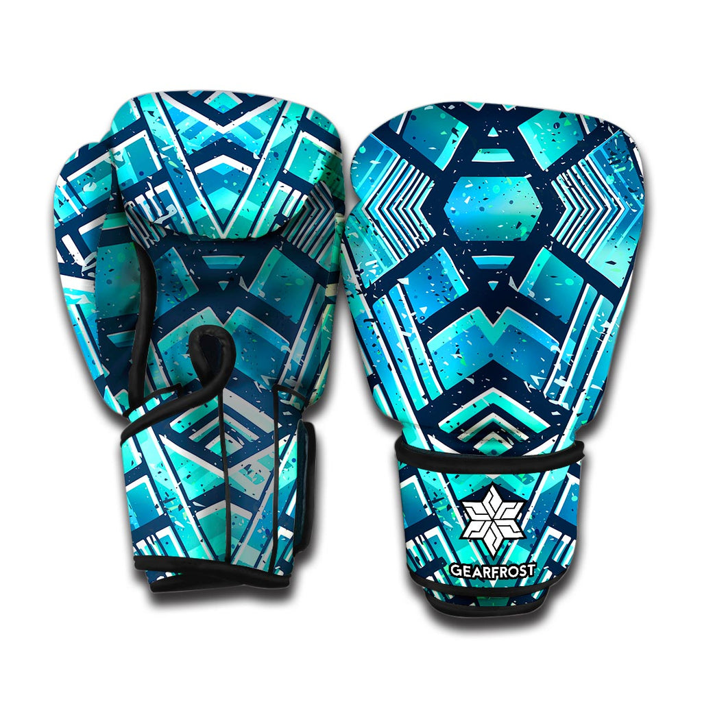 Turquoise Ethnic Aztec Trippy Print Boxing Gloves