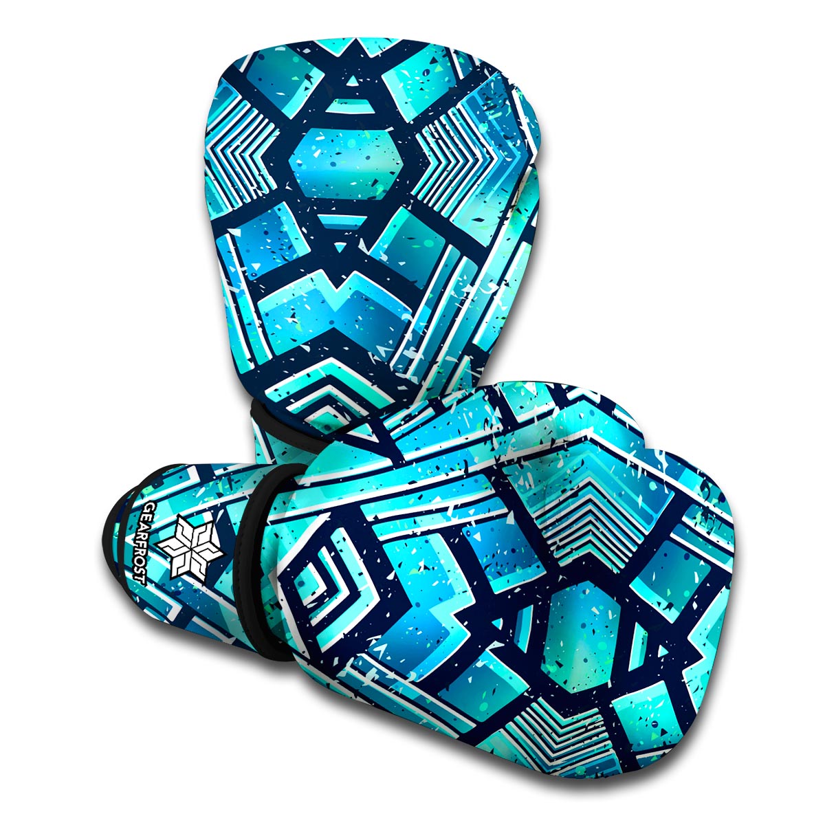 Turquoise Ethnic Aztec Trippy Print Boxing Gloves