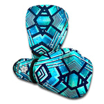 Turquoise Ethnic Aztec Trippy Print Boxing Gloves