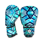 Turquoise Ethnic Aztec Trippy Print Boxing Gloves