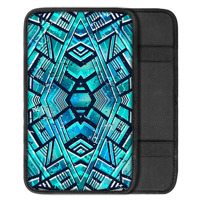 Turquoise Ethnic Aztec Trippy Print Car Center Console Cover