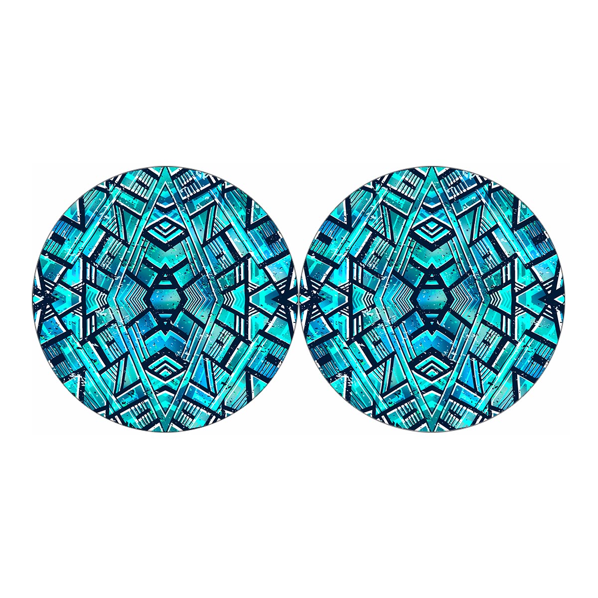 Turquoise Ethnic Aztec Trippy Print Car Coasters