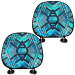 Turquoise Ethnic Aztec Trippy Print Car Headrest Covers