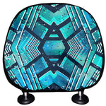 Turquoise Ethnic Aztec Trippy Print Car Headrest Covers