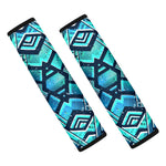 Turquoise Ethnic Aztec Trippy Print Car Seat Belt Covers