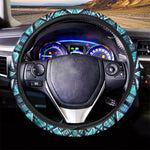 Turquoise Ethnic Aztec Trippy Print Car Steering Wheel Cover