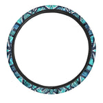 Turquoise Ethnic Aztec Trippy Print Car Steering Wheel Cover