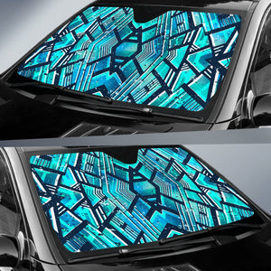 Turquoise Ethnic Aztec Trippy Print Car Sun Shade GearFrost