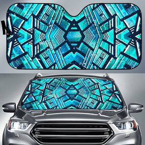 Turquoise Ethnic Aztec Trippy Print Car Sun Shade GearFrost