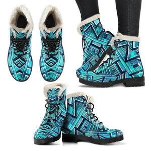 Turquoise Ethnic Aztec Trippy Print Comfy Boots GearFrost