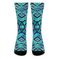 Turquoise Ethnic Aztec Trippy Print Crew Socks
