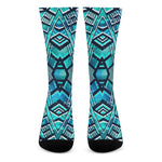 Turquoise Ethnic Aztec Trippy Print Crew Socks