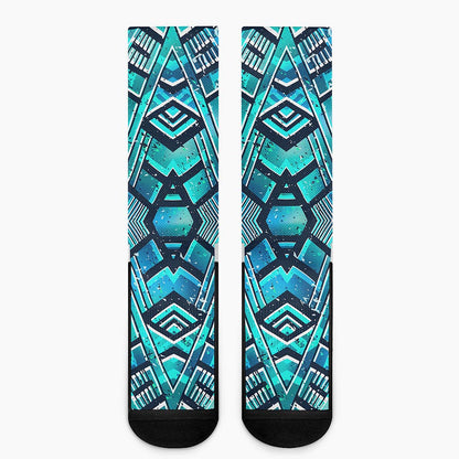 Turquoise Ethnic Aztec Trippy Print Crew Socks