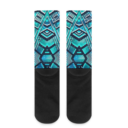 Turquoise Ethnic Aztec Trippy Print Crew Socks