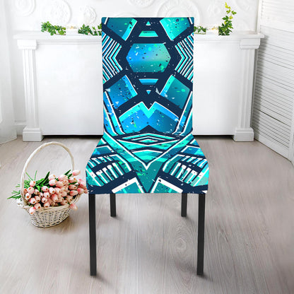 Turquoise Ethnic Aztec Trippy Print Dining Chair Slipcover