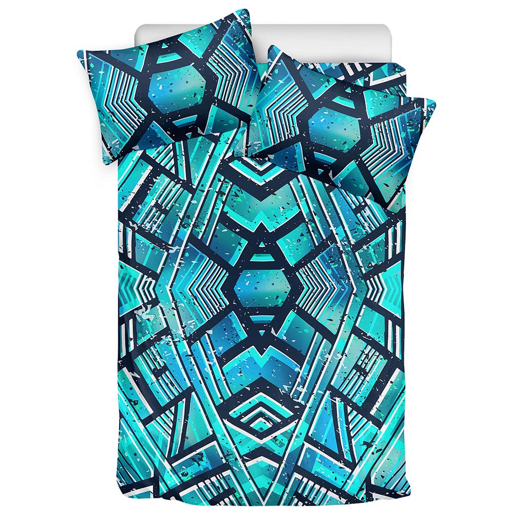 Turquoise Ethnic Aztec Trippy Print Duvet Cover Bedding Set