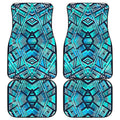 Turquoise Ethnic Aztec Trippy Print Front and Back Car Floor Mats