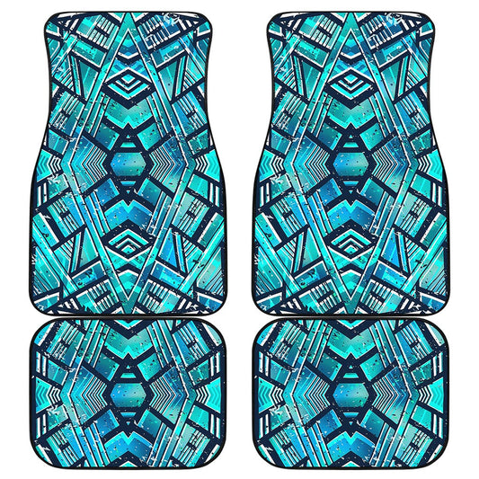 Turquoise Ethnic Aztec Trippy Print Front and Back Car Floor Mats