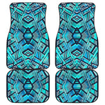 Turquoise Ethnic Aztec Trippy Print Front and Back Car Floor Mats