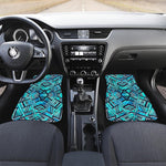 Turquoise Ethnic Aztec Trippy Print Front and Back Car Floor Mats