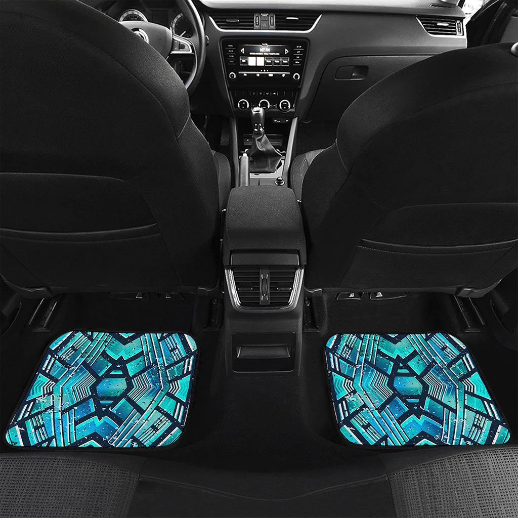 Turquoise Ethnic Aztec Trippy Print Front and Back Car Floor Mats