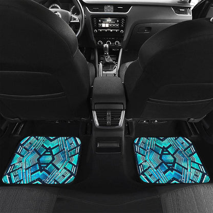 Turquoise Ethnic Aztec Trippy Print Front and Back Car Floor Mats