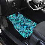 Turquoise Ethnic Aztec Trippy Print Front and Back Car Floor Mats