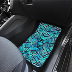 Turquoise Ethnic Aztec Trippy Print Front and Back Car Floor Mats