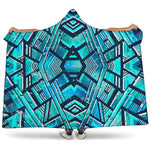 Turquoise Ethnic Aztec Trippy Print Hooded Blanket