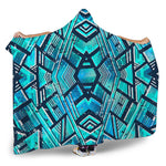 Turquoise Ethnic Aztec Trippy Print Hooded Blanket