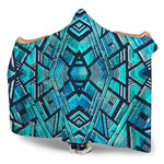 Turquoise Ethnic Aztec Trippy Print Hooded Blanket
