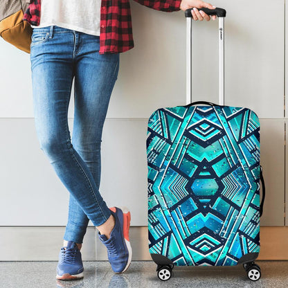 Turquoise Ethnic Aztec Trippy Print Luggage Cover GearFrost
