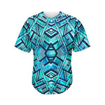 Turquoise Ethnic Aztec Trippy Print Men's Baseball Jersey