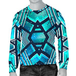 Turquoise Ethnic Aztec Trippy Print Men's Crewneck Sweatshirt GearFrost