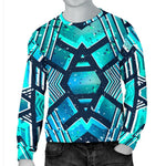 Turquoise Ethnic Aztec Trippy Print Men's Crewneck Sweatshirt GearFrost