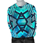 Turquoise Ethnic Aztec Trippy Print Men's Crewneck Sweatshirt GearFrost