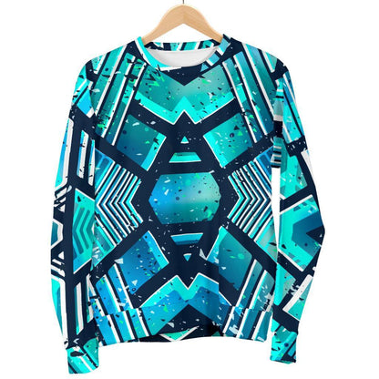 Turquoise Ethnic Aztec Trippy Print Men's Crewneck Sweatshirt GearFrost