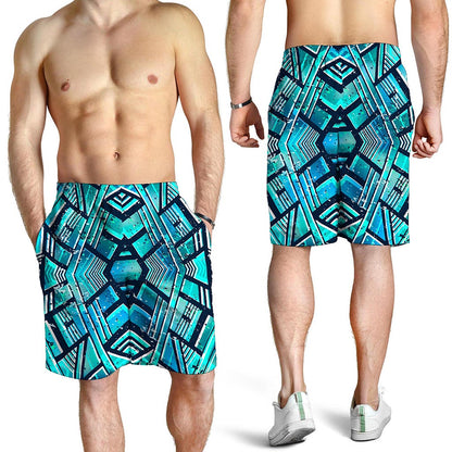 Turquoise Ethnic Aztec Trippy Print Men's Shorts