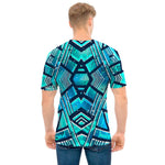 Turquoise Ethnic Aztec Trippy Print Men's T-Shirt