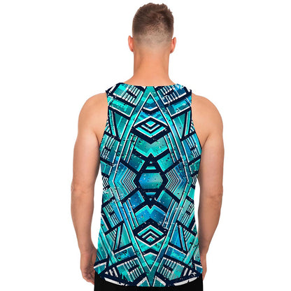 Turquoise Ethnic Aztec Trippy Print Men's Tank Top