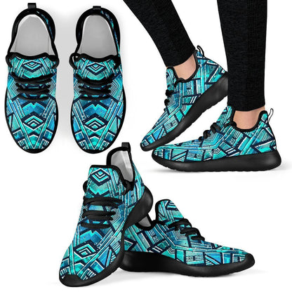 Turquoise Ethnic Aztec Trippy Print Mesh Knit Shoes GearFrost