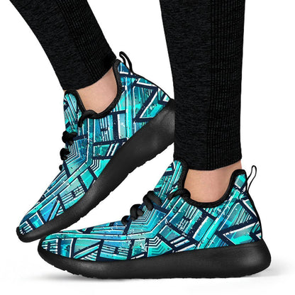 Turquoise Ethnic Aztec Trippy Print Mesh Knit Shoes GearFrost
