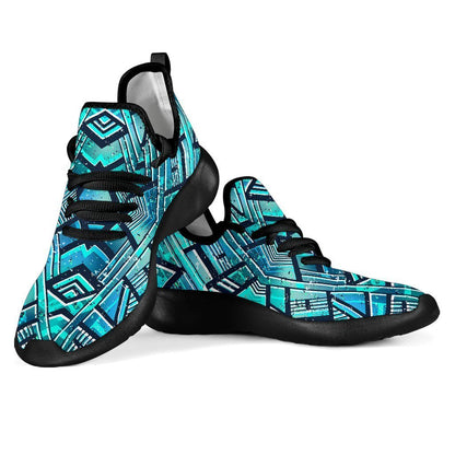 Turquoise Ethnic Aztec Trippy Print Mesh Knit Shoes GearFrost