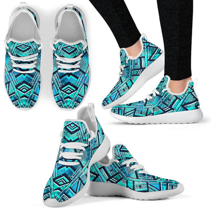 Turquoise Ethnic Aztec Trippy Print Mesh Knit Shoes GearFrost
