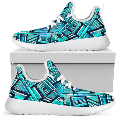Turquoise Ethnic Aztec Trippy Print Mesh Knit Shoes GearFrost
