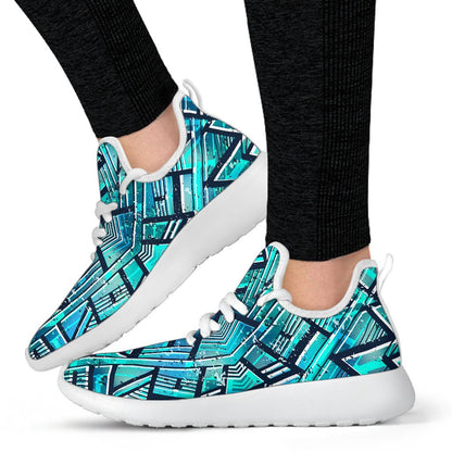 Turquoise Ethnic Aztec Trippy Print Mesh Knit Shoes GearFrost