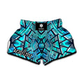 Turquoise Ethnic Aztec Trippy Print Muay Thai Boxing Shorts